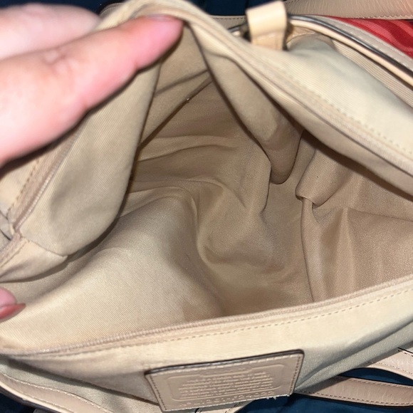 COACH Large Orange Signature Exotic Stripe Leather Shoulder Strap Tote Bag - Picture 15 of 16